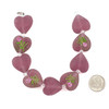 Handmade Lampwork Glass 20mm Matte Amethyst Hearts with Long Stem Rose alternating with Matte Amethyst Hearts
