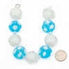 Handmade Lampwork Glass 20mm Matte Aqua Blue Coin Beads with White Dots alternating with 20mm White Swirled Coins