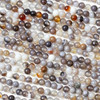 Botswana Agate 4-4.5mm round natural gemstone beads on a 15.5-inch strand featuring a blend of soft earth tones, ideal for intricate jewelry making.