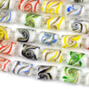Handmade Lampwork Glass 10x15mm White Tube Beads with a Multicolored Swirls