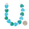 Handmade Lampwork Glass 15mm Matte Aqua Blue Heart Beads with a Pink Flower alternating with 18mm Matte Aqua Heart Beads