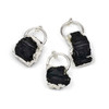 Black Tourmaline approx. 16x38-18x34mm Pendant with Silver Foil Edges, Hoop, and Jump Rings - 1 per bag
