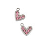 Silver 304 Stainless Steel 9mm Heart Charm with Pink Cubic Zirconias - 2 per bag