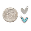 Silver 304 Stainless Steel 9mm Heart Charm with Aqua Cubic Zirconias - 2 per bag