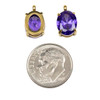 14k Gold Plated 304 Stainless Steel 8x13mm Faceted Table Cut Oval Violet Purple Cubic Zirconia Drop Charm - 2 per bag