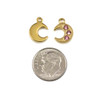 14k Gold Plated 304 Stainless Steel 10x14mm Crescent Moon Charm with Pink Cubic Zirconias - 2 per bag