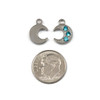 Silver 304 Stainless Steel 10x14mm Crescent Moon Charm with Aqua Cubic Zirconias - 2 per bag