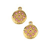 14k Gold Plated 304 Stainless Steel 15x18mm Textured Coin Charm with Pink Cubic Zirconia Stars - 2 per bag