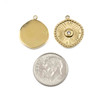 14k Gold Plated 304 Stainless Steel 15x18mm Irregular Coin Charm with Clear Cubic Zirconia - 2 per bag