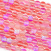 Mermaid Glass or Imitation Glass Moonstone 6mm Matte Coral Pink Rainbow Round Beads - 15 inch strand
