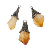 Citrine approx. 15x40mm Rough Nugget Pendant with Gun Metal Top - 1 per bag