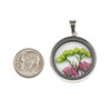 Stainless Steel 27x30mm Locket with Fuchsia Pink Dried Flowers - QBY-001, 1 per bag