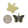 Cherry Tree Beads Enameled Gold Pewter 21x23.5mm Black Butterfly Charms with Moon Phase & Overlapping Blue Triangle Design - 2 per bag 