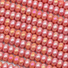 Glass 5x8mm Opaque Coral Pink Rondelle Beads with an AB finish - 16 inch strand