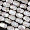 White freshwater rectangle pearl beads for making jewelry, featuring an 8-inch strand of approximately 13x18mm through-drilled beads with a lustrous, iridescent finish.