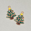 Cherry Tree Beads Enameled Gold Pewter 18x25mm Christmas Tree with Red Garland and Yellow Star - 2 per bag 