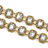 Cherry Tree Beads Raw Brass Crystal Chain - 11x13mm Rectangle Links with Clear Crystals and 5mm Open Jump Rings, 1 meter 
