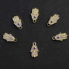 Cherry Tree Beads Raw Brass CZ Component - 8x14mm Hamsa Charm, Clear Cubic Zirconia Crystals, 6 per bag 