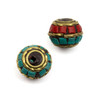 Cherry Tree Beads Tibetan Brass 8x10mm Round Beads with Turquoise Howlite and Red Coral Inlay - 2 per bag  Cherry Tree Beads Tibetan Brass 8x10mm Round Beads with Turquoise Howlite and Red Coral Inlay - 2 per bag