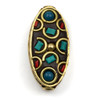 Cherry Tree Beads Tibetan Brass 14x29mm Oval Focal Bead with Lapis, Turquoise Howlite, and Red Coral Inlay - 1 per bag  Cherry Tree Beads Tibetan Brass 14x29mm Oval Focal Bead with Lapis, Turquoise Howlite, and Red Coral Inlay - 1 per bag