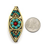 Cherry Tree Beads Tibetan Brass 17x42mm Marquise Focal Bead with Turquoise Howlite and Red Coral Inlay - 1 per bag Cherry Tree Beads Tibetan Brass 17x42mm Marquise Focal Bead with Turquoise Howlite and Red Coral Inlay - 1 per bag