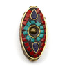 Cherry Tree Beads Tibetan Brass 15x30mm Oval Focal Bead with Lapis, Turquoise Howlite, and Red Coral Inlay - 1 per bag  Cherry Tree Beads Tibetan Brass 15x30mm Oval Focal Bead with Lapis, Turquoise Howlite, and Red Coral Inlay - 1 per bag
