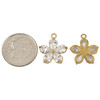 Cherry Tree Beads Brass 13.6mm Flower Charms with Clear Cubic Zirconia Crystals - 2 per bag 