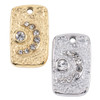 304 Stainless Steel 9x14mm Crescent Moon Rectangle Charms with Clear Cubic Zirconia Crystals - 2 per bag