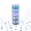 blue crystal beads in a travel tube