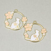 Enameled gold pewter 30mm circular cat charm with floral details for jewelry making