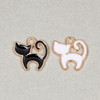 Enameled gold pewter 13x14mm cat charm with black and white enamel details for jewelry making