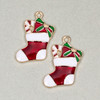 Enameled Gold Pewter 15x27mm Red Stocking with Green Bow and Candy Cane for DIY Christmas earrings.