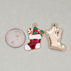 Cherry Tree Beads Enameled Gold Pewter 15x27mm Red Stocking with Green Bow and Candy Cane - 2 per bag 