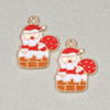 Enameled Gold Pewter 16x21mm Santa in Chimney with Present Bag Charms for DIY festive creations.