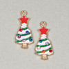 Cherry Tree Beads Enameled Gold Pewter 11x23mm White Christmas Tree with Red Star Charms - 2 per bag 