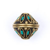 Cherry Tree Beads Tibetan Brass 15x15mm Saucer Beads with Turquoise Howlite inlay - 2 per bag 