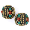 Cherry Tree Beads Tibetan Brass 12x13mm Cube Beads with Turquoise Howlite and Red Coral inlay - 2 per bag 