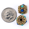 Cherry Tree Beads Tibetan Brass 11x12mm Rondelle Beads with Lapis and Turquoise Howlite inlay - 2 per bag 