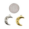 Cherry Tree Beads 316 Stainless Steel 13x19mm Crescent Moon with CZ Charms - 2 per bag 