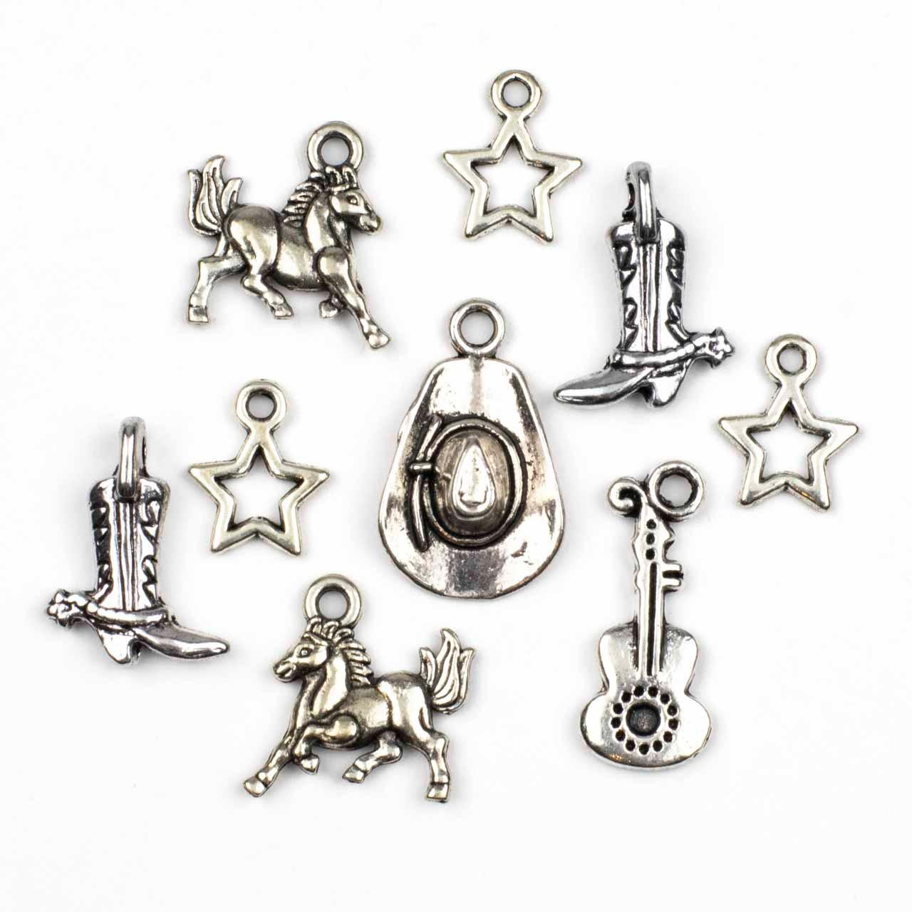 An Assorted Mix of 25 Silver Western Themed Charms