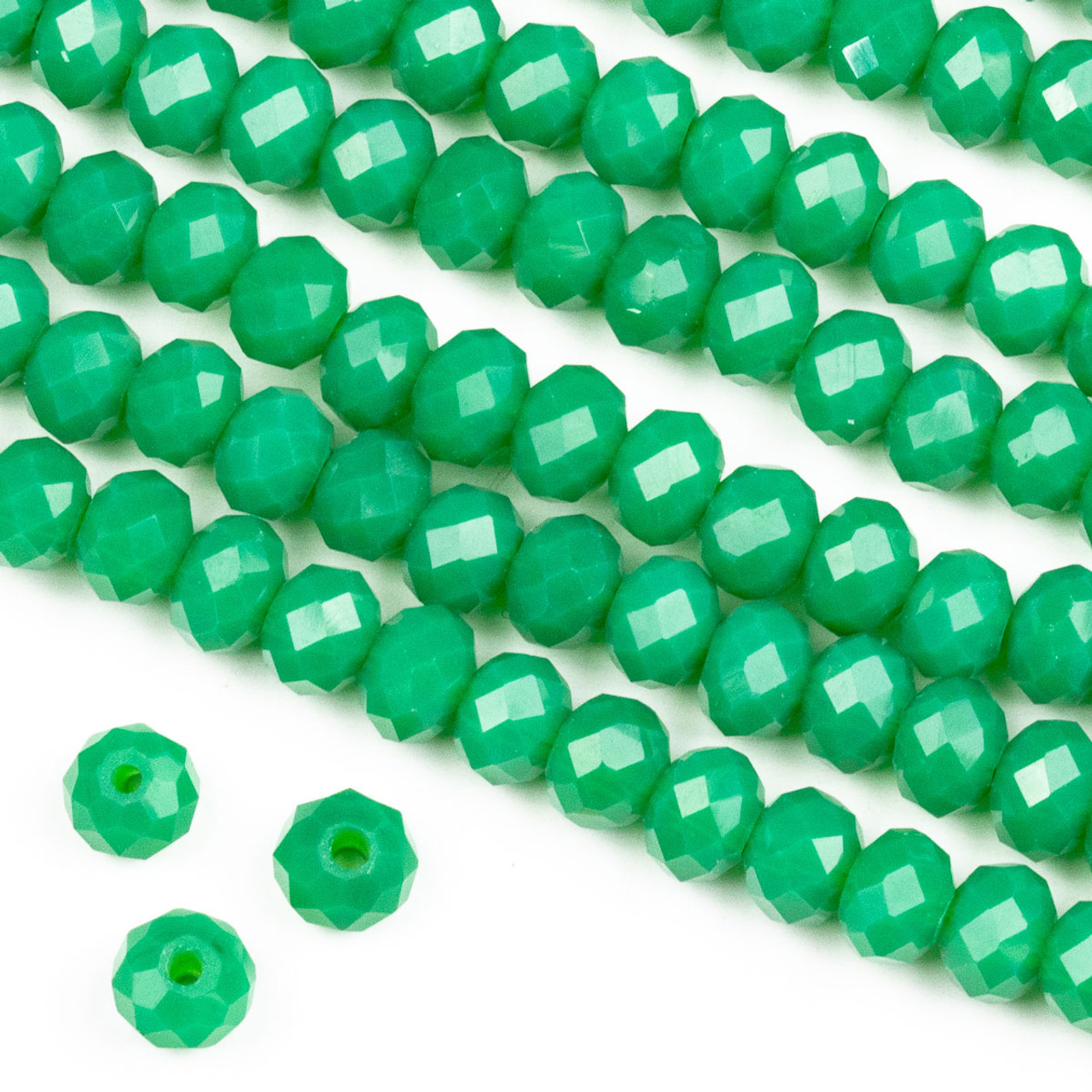 Crystal 4x6mm Opaque Ming Jade Green Rondelle Beads -Approx. 15.5 inch  strand