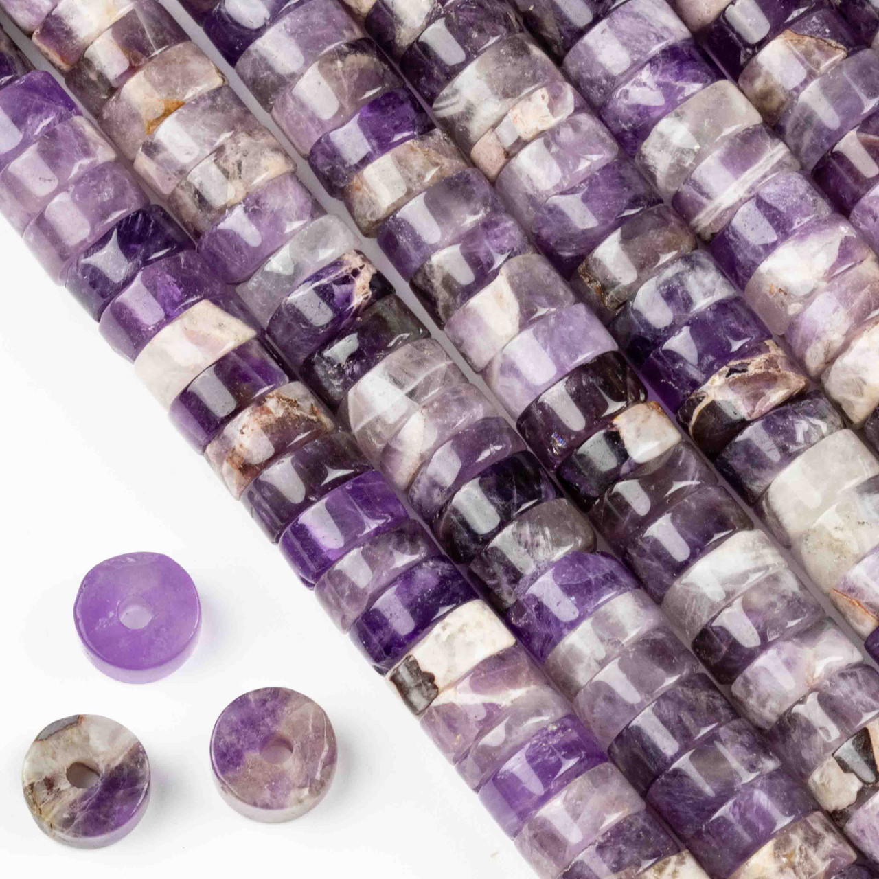 Large Hole Amethyst 4x8mm Heishi Beads with a 2.5mm Drilled Hole - approx.  8 inch strand