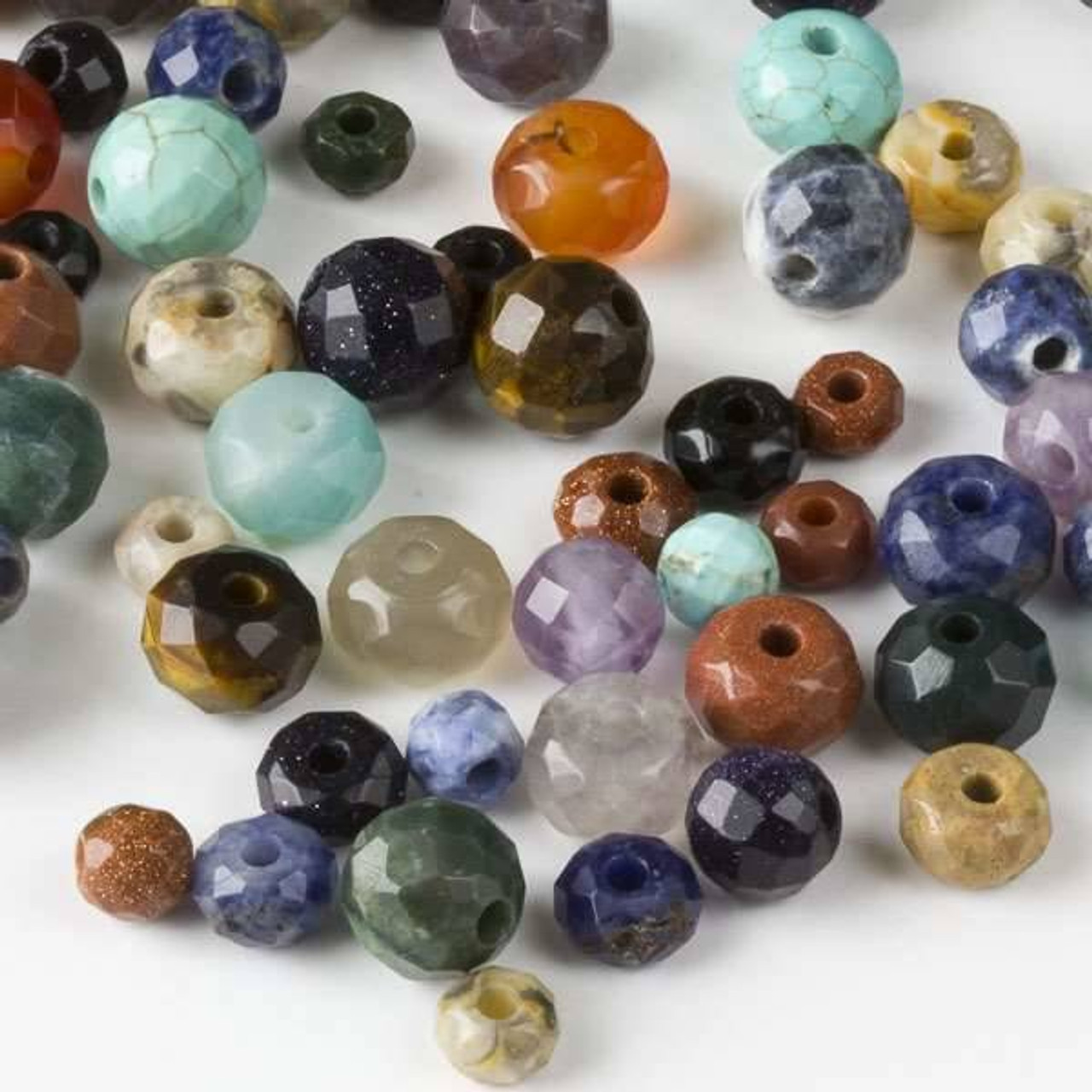 100 Mixed Faceted Large Hole Gemstone Beads in Rounds and Rondelles