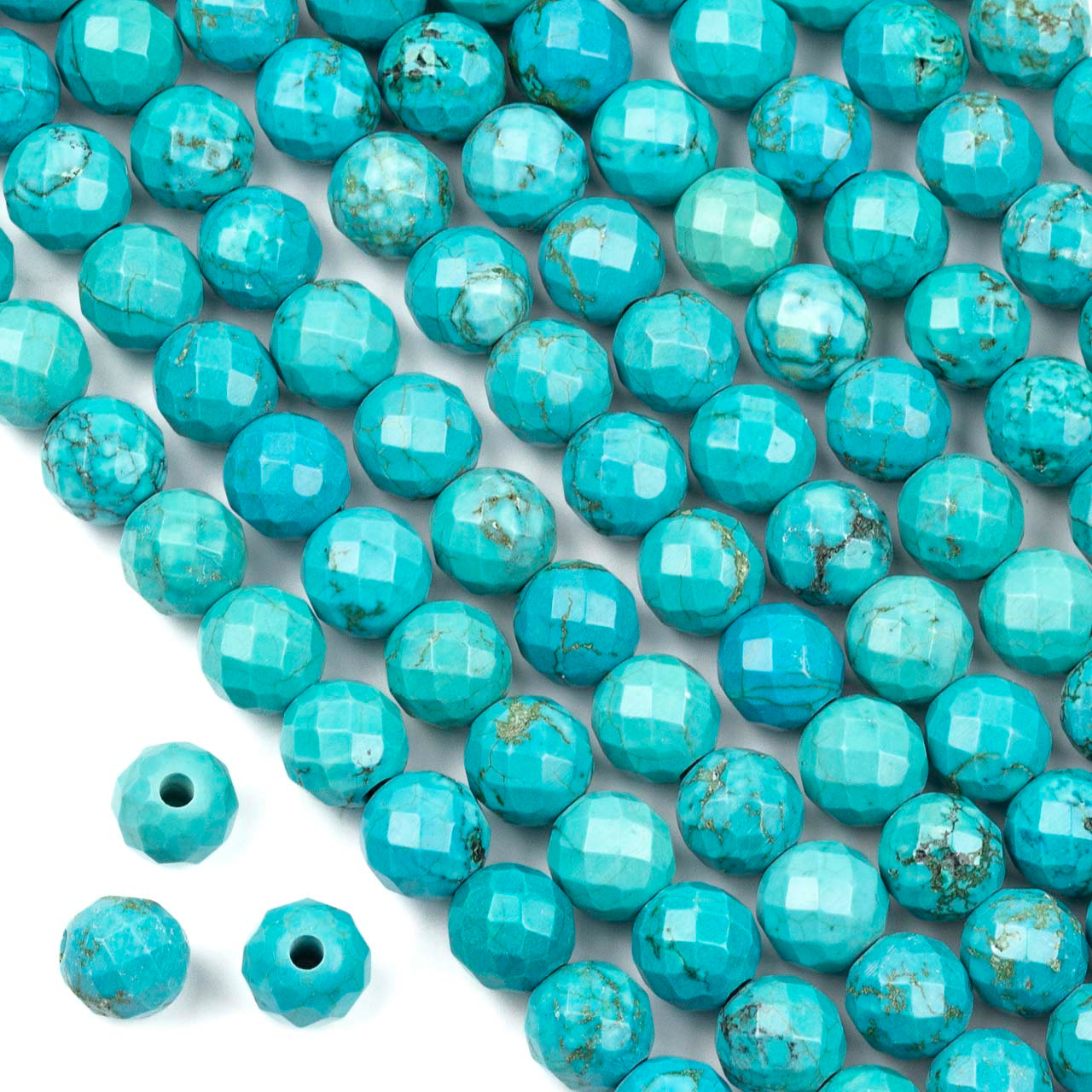 Faceted Large Hole Turquoise Howlite 10mm Round Beads with a 2.5mm Drilled  Hole - approx. 8