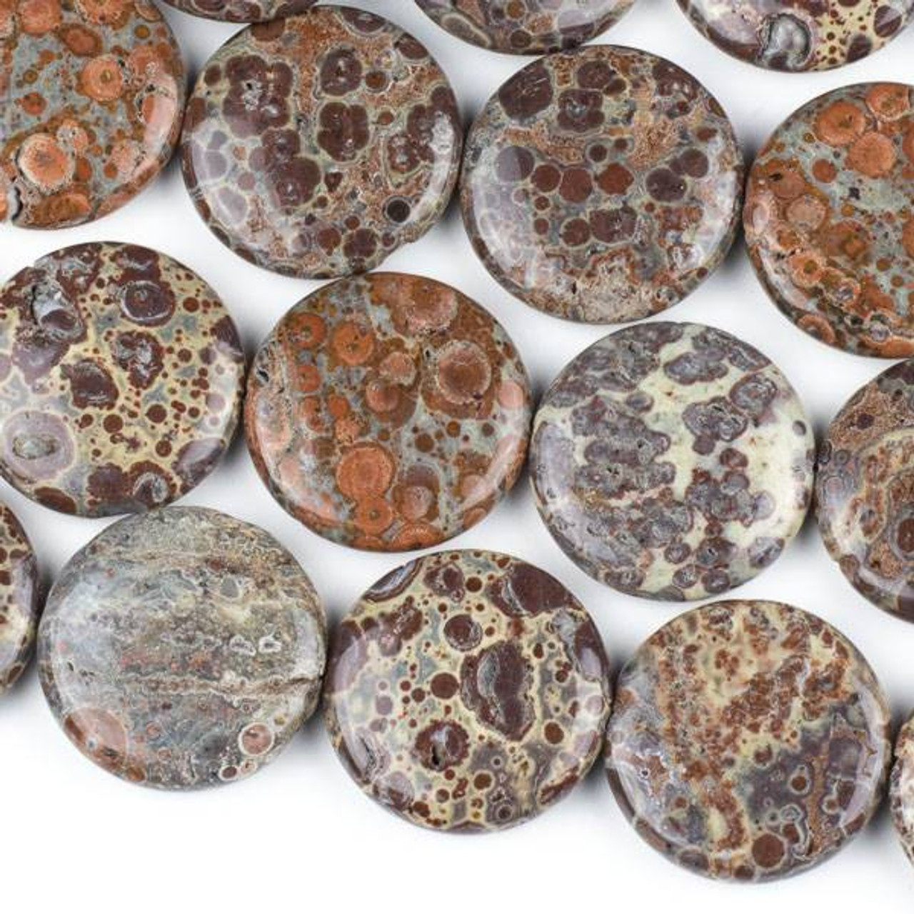 Mexican Orbicular Jasper 30mm Coin Beads - 16 inch strand