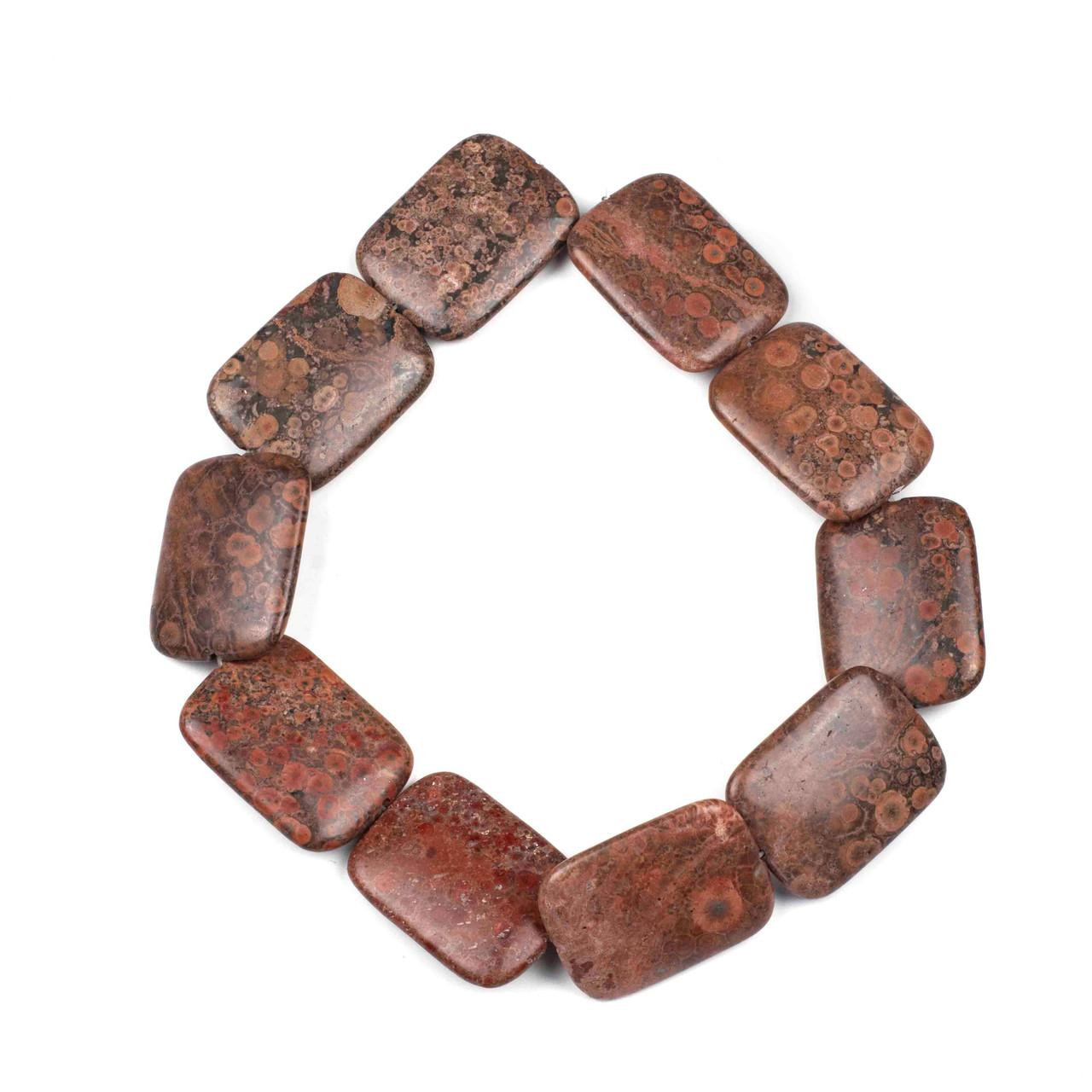 Red Orbicular Jasper 30x40mm Rectangle Beads 16 inch strand