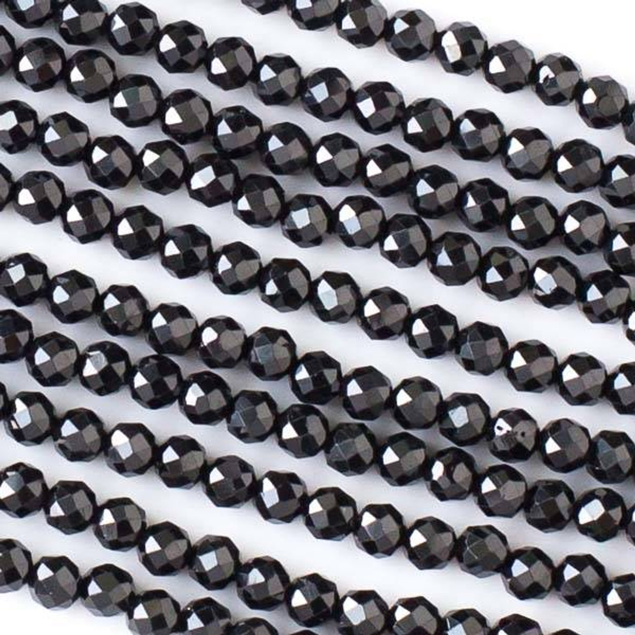 Black Spinel 3mm Faceted Round Beads - 13 inch strand