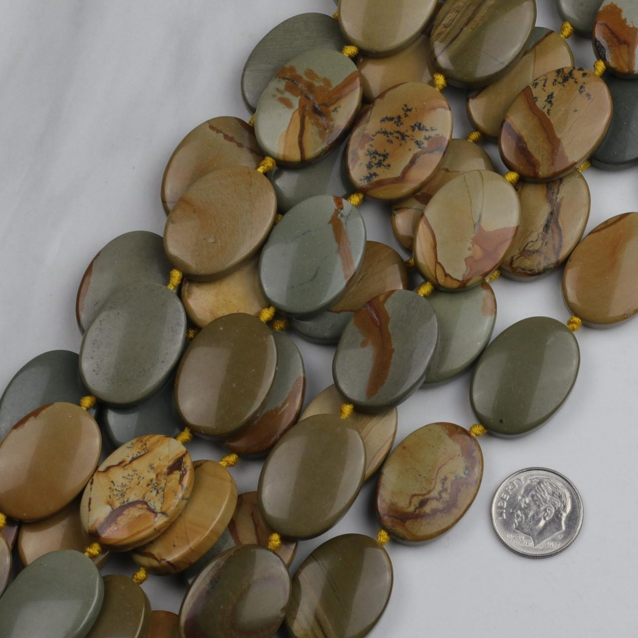 Wild Horse Picture Jasper 18x25mm Knotted Oval Beads - 16 inch strands