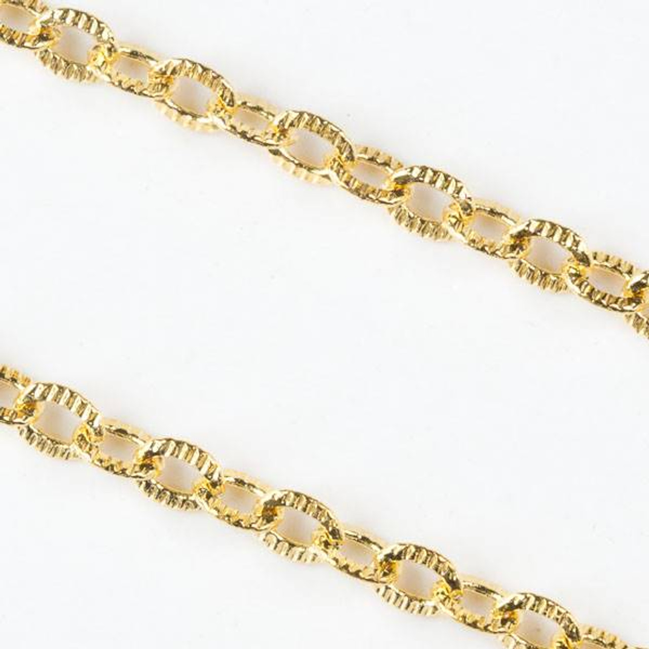 Gold Brass Chain with 4x5mm Textured Soldered Oval Links - chain280SFQWg-sp  - 25 yard spool