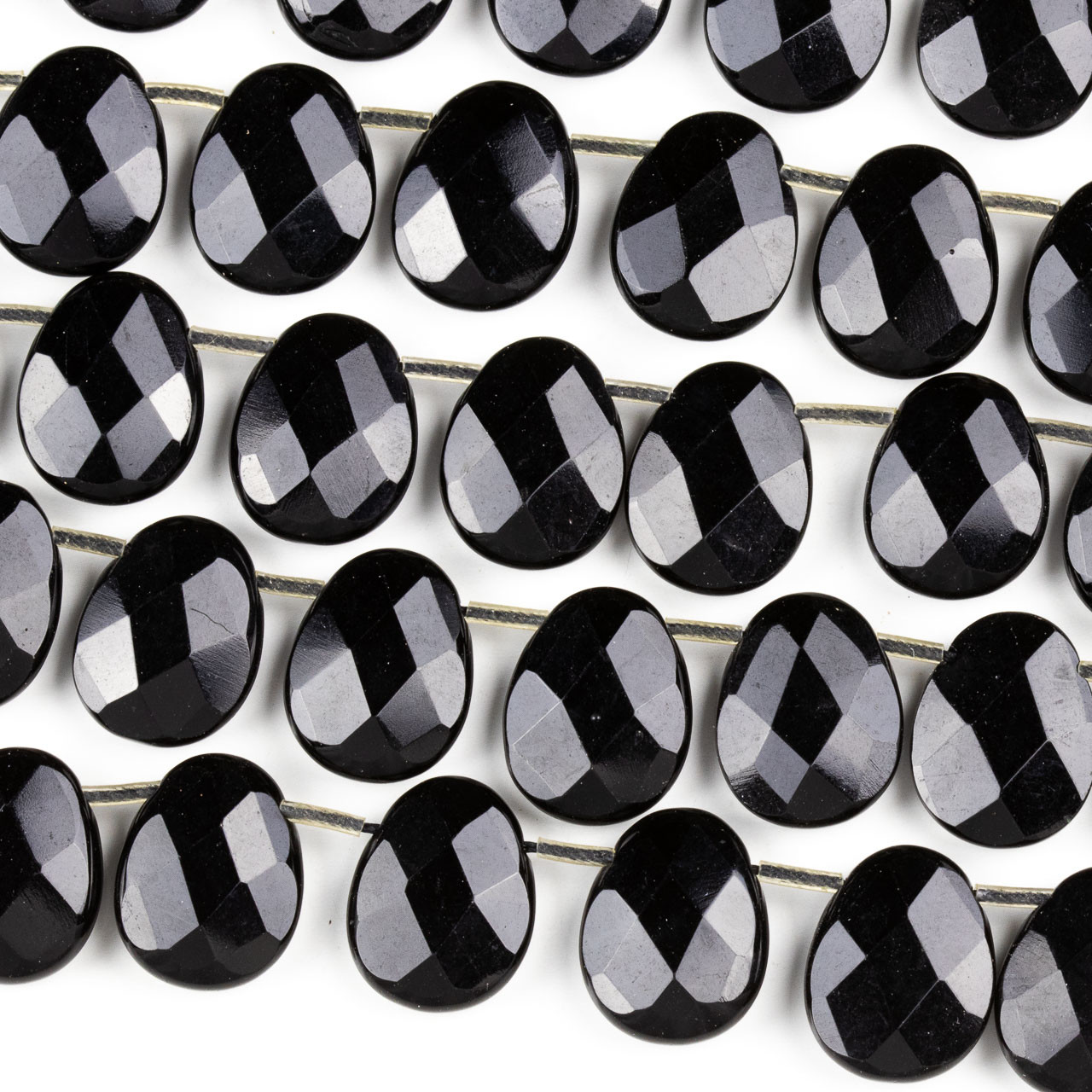 Black Agate 14x18mm Faceted Top Drilled Teardrop Beads 16 Inch Strand